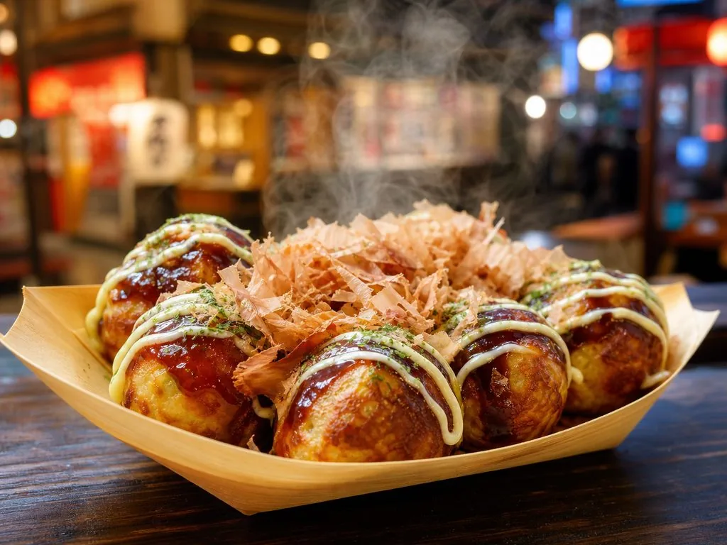 Takoyaki fresh from the mould at a street stall
